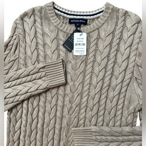 Mizzen Main Mens Pullover Redford Cable Knit Crewneck Sweater Beige/Khaki Size M